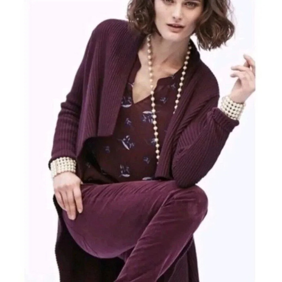Cabi sz L 3350 Regal Cardigan Mulberry Wine Gold Tone Buttons Long Line Duster - Picture 3 of 13
